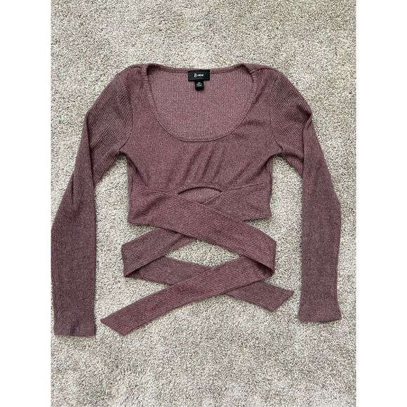 No Brand Tops - Mauve crop top with tie down stomach XS